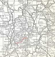 Översiktlig karta från ca 1943-1950 med Svartåbanan markerat i rött. - klicka för att förstora