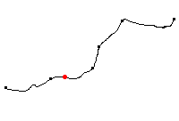 Den röda punkten visar platsen för Bälsåsby banvaktstuga längs Svartåbanan - klicka för att förstora