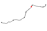 Den röda punkten visar platsen för Holmstorp banvaktstuga längs Svartåbanan - klicka för att förstora