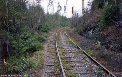 Järnvägslinjen nära Dormen den 11 april 1990. - klicka för att förstora