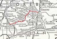 Karta från ca 1943-1950 med Svartåbanan markerat i rött. - klicka för att förstora