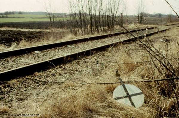 Spåret vid södra södra infarten till Latorpsbruk den 11 april 1991. - klicka för att stänga rutan