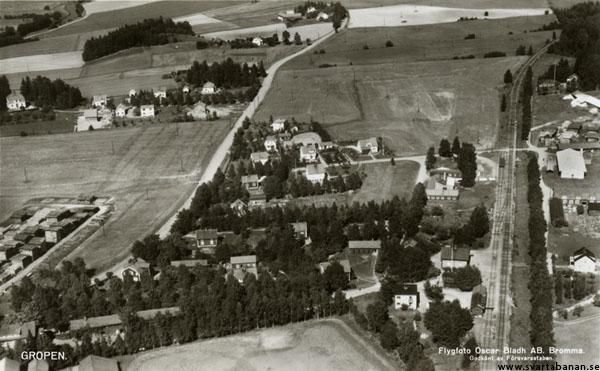 Flygfoto över Gropen på 1950-talet. - klicka för att stänga rutan
