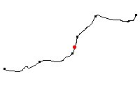 Den röda punkten visar platsen för Berga banvaktstuga längs Svartåbanan - klicka för att förstora