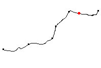 Den röda punkten visar platsen för Gräveby banvaktstuga längs Svartåbanan - klicka för att förstora