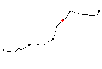 Den röda punkten visar platsen för Västra Via banvaktstuga längs Svartåbanan - klicka för att förstora